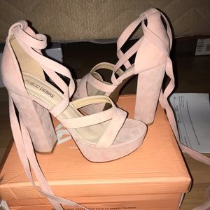 Blush Suede platform tie up heels